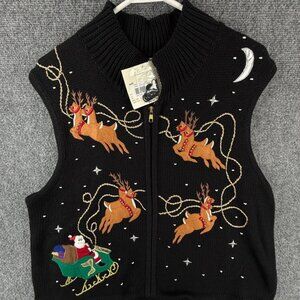 NWT VTG Bechamel Ramie Blend Embroidered Knit Sweater Vest CHRISTMAS Reindeer